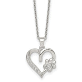 Sterling Silver Polished White CZ Heart and Paw Print 16 inch Necklace